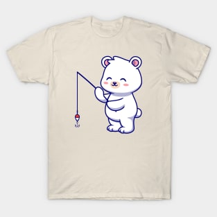 Cute Polar Bear Fishing Cartoon T-Shirt